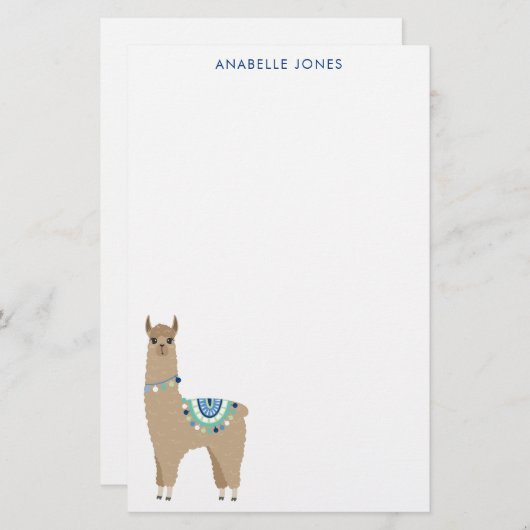 Niedlich Llama Personalisiert Briefpapier (Vorne/Hinten)