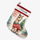 Niedlich Llama Personalisiert Große Weihnachtsfeie Großer Weihnachtsstrumpf (Vorderansicht (hängend))