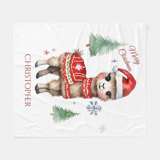 Niedlich Llama Personalisiert Weihnachten Fleecedecke (Vorderseite (Horizontal))