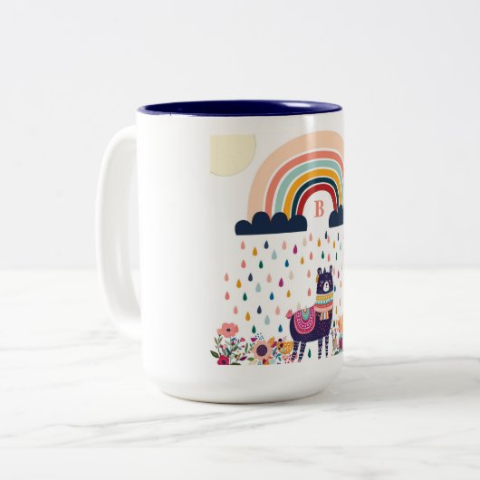 Niedlich Llama Rainbow Initial Monogram Zweifarbige Tasse (Vorderseite Links)