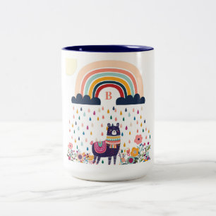 Niedlich Llama Rainbow Initial Monogram Zweifarbige Tasse
