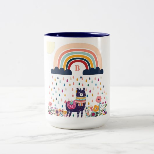 Niedlich Llama Rainbow Initial Monogram Zweifarbige Tasse (Mittel)