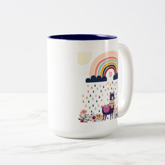 Niedlich Llama Rainbow Initial Monogram Zweifarbige Tasse (VorderseiteRechts)