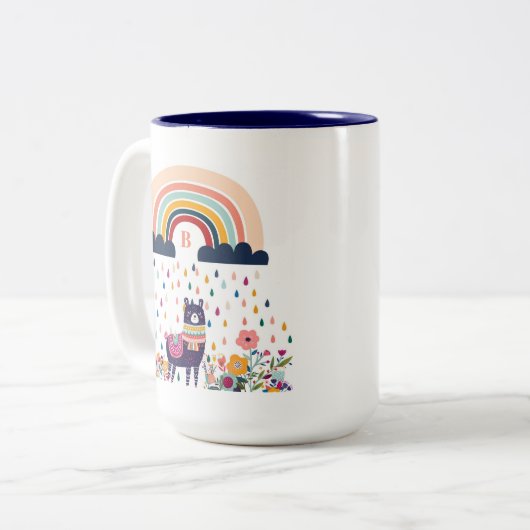 Niedlich Llama Rainbow Initial Monogram Zweifarbige Tasse (Vorderseite Links)
