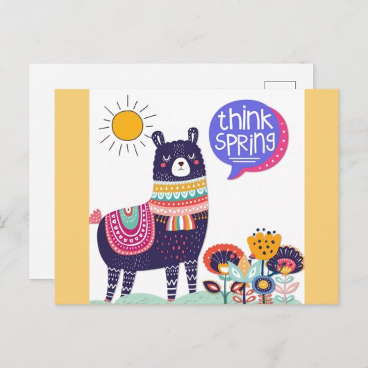 Niedlich Llama Think Spring Postkarte (Vorne/Hinten)