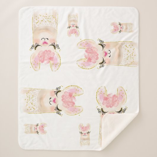 Niedlich Llama Watercolor Sherpa Blanket Sherpadecke (Vorderseite)