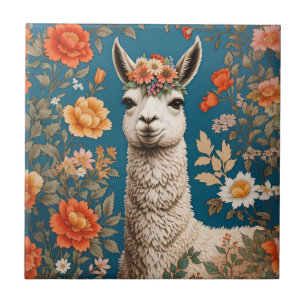 Niedlich Llama William Morris Inspirierte floral Fliese