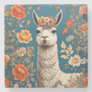 Niedlich Llama William Morris Inspirierte floral Steinuntersetzer