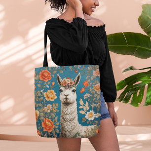 Niedlich Llama William Morris Inspirierte floral Tasche