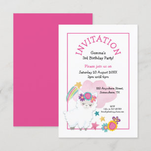 Niedlich Llama Young Child Birthday Party Pink Einladung