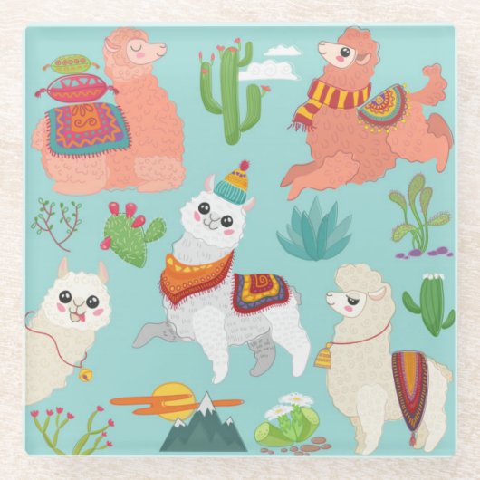 Niedlich Llamas Glasuntersetzer (Vorderseite)