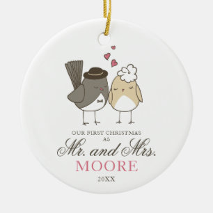 Niedlich Love Birds Cartoon Mr. and Mrs Personalis Keramik Ornament