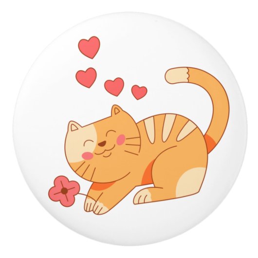 Niedlich Love Orange Tabby Kitten Keramikknauf (Vorderseite)