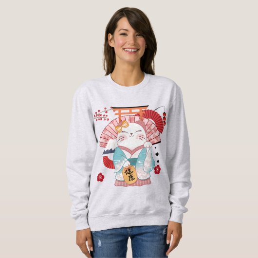 Niedlich Lucky Cat Sweatshirt (Vorne ganz)