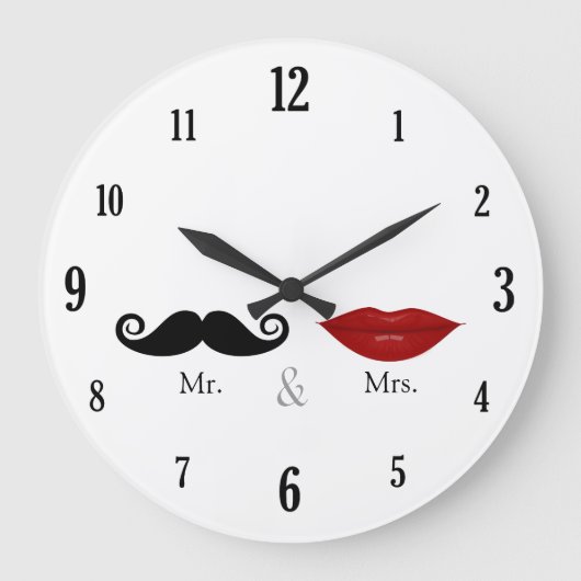 Niedlich & lustig - Herr und Frau Lips & Mustache Große Wanduhr (Vorderseite)