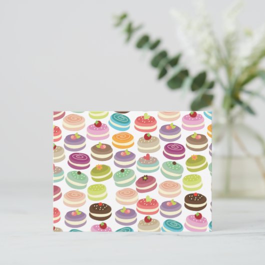 Niedlich-Macarons-Muster Postkarte (Stehend Vorderseite)