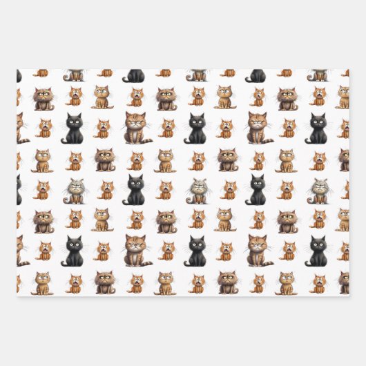 Niedlich Mad Angry Black Gray Orange Cats Geschenkpapier Set (Vorderseite 3)