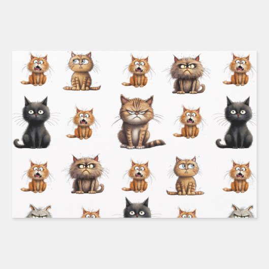 Niedlich Mad Angry Black Gray Orange Cats Geschenkpapier Set (Vorderseite 2)