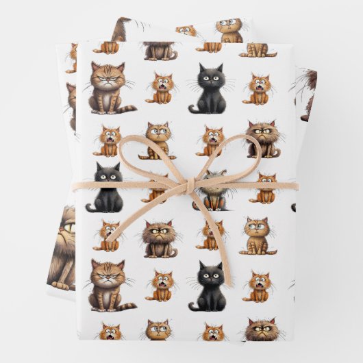 Niedlich Mad Angry Black Gray Orange Cats Geschenkpapier Set (Beispiel)