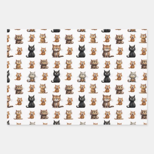 Niedlich Mad Angry Black Gray Orange Cats Geschenkpapier Set (Vorderseite)