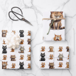 Niedlich Mad Angry Black Gray Orange Cats Geschenkpapier Set