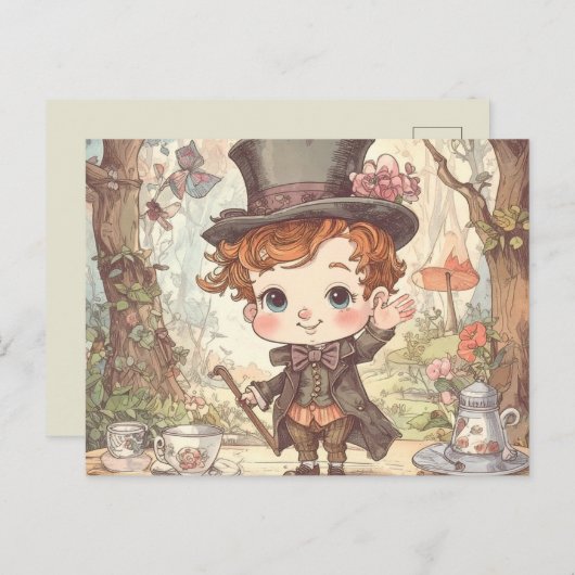 Niedlich Mad Hatter Whimsical Wonderland Art Postkarte (Vorne/Hinten)