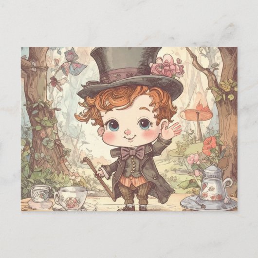Niedlich Mad Hatter Whimsical Wonderland Art Postkarte (Vorderseite)