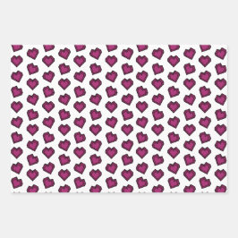 Niedlich Magenta Dark Pink Gemstone Herzmuster Geschenkpapier Set