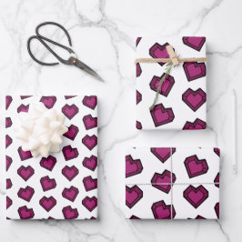 Niedlich Magenta Dark Pink Gemstone Herzmuster Geschenkpapier Set