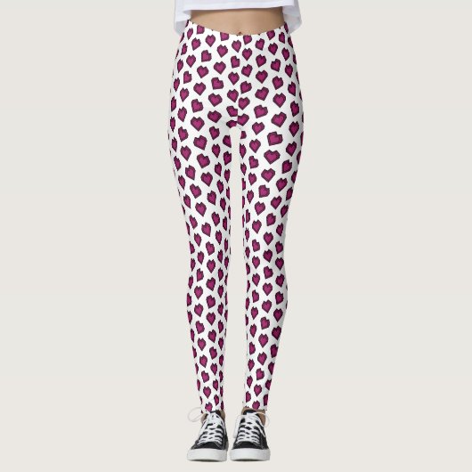 Niedlich Magenta Dark Pink Gemstone Herzmuster Leggings (Vorderseite)