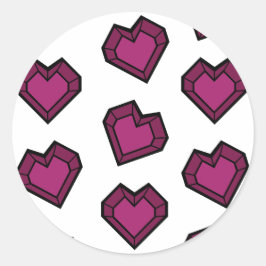 Niedlich Magenta Dark Pink Gemstone Herzmuster Runder Aufkleber