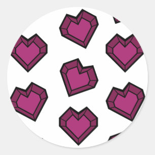 Niedlich Magenta Dark Pink Gemstone Herzmuster Runder Aufkleber