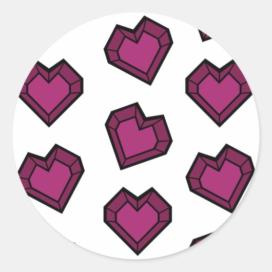 Niedlich Magenta Dark Pink Gemstone Herzmuster Runder Aufkleber (Vorderseite)