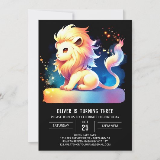 Niedlich Magic Lion Birthday Einladung (Vorderseite)
