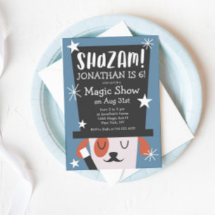 Niedlich Magic Show Welpe Magician Geburtstagspart Einladung