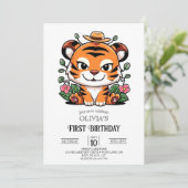 Niedlich Magic Tiger 1. Geburtstag digital Einladung (Stehend Vorderseite)