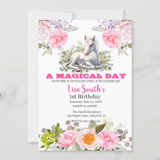 Niedlich Magical Baby Unicorn 1. Geburtstag Einladung
