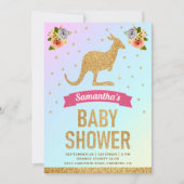 Niedlich Magical Gold Glitzer Kangaroo Kinderdusch Einladung (Vorderseite)