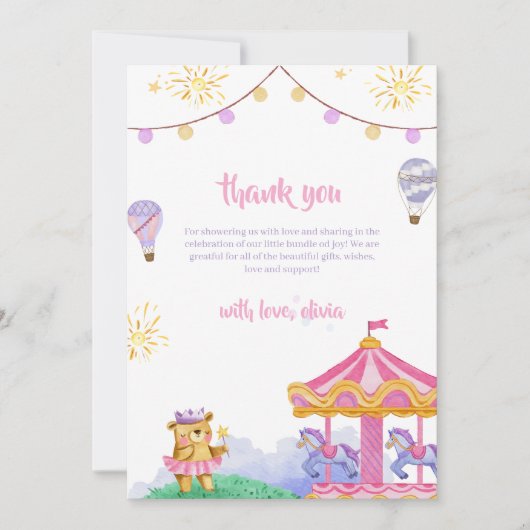 Niedlich Magical Hot Air Ballon Karussell Babydusc Dankeskarte (Vorderseite)