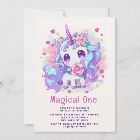 Niedlich Magical One Modern Unicorn Einladung (Vorderseite)