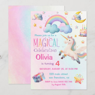 Niedlich Magical Unicorn Girl Geburtstagsparty Einladung