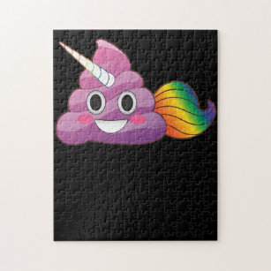 Niedlich Magical Unicorn Kackte Emoji mit Rainbow- Puzzle
