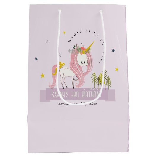 Niedlich Magical Unicorn Lila Lilac Kindergeburtst Mittlere Geschenktüte (Rückseite)
