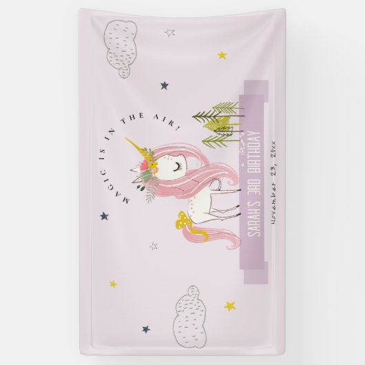 Niedlich Magical Unicorn Lilac Lila Kindergeburtst Banner (Vertikal)