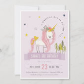 Niedlich Magical Unicorn Lilac Lila Kindergeburtst Einladung (Vorderseite)
