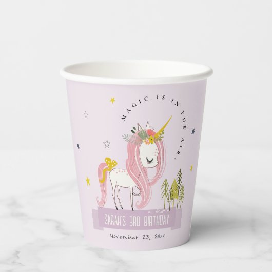 Niedlich Magical Unicorn Lilac Lila Kindergeburtst Pappbecher (Rückseite)