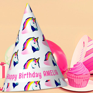 Niedlich Magical Unicorn Muster Mädchenname Geburt Partyhütchen
