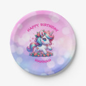 Niedlich Magical Unicorn Personalisiertes Mädchen  Pappteller (Vorderseite)