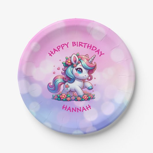 Niedlich Magical Unicorn Personalisiertes Mädchen Pappteller (Vorderseite)