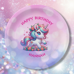 Niedlich Magical Unicorn Personalisiertes Mädchen  Pappteller